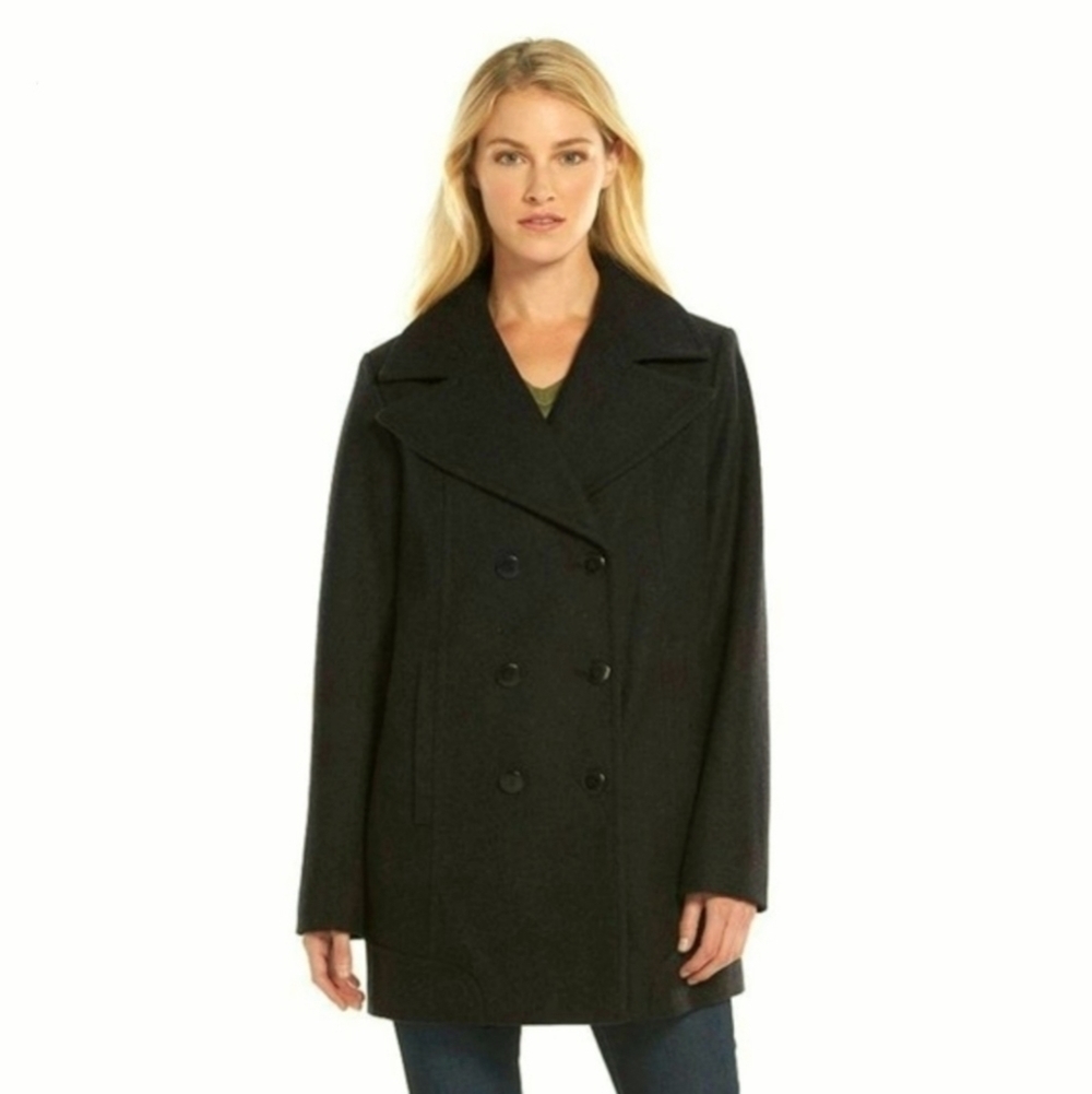 Marc New York Black Cashmere Wool Pea Coat